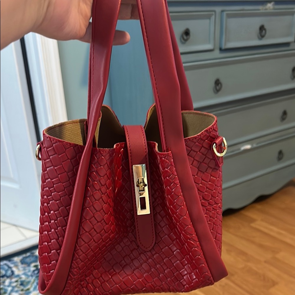 Elegant Red Woven Handbag